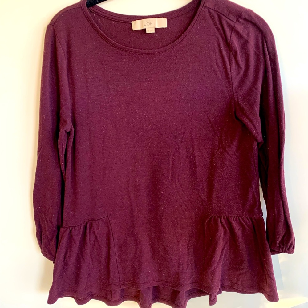 LOFT Maroon Peplum 3/4 Sleeve Shirt Size XS